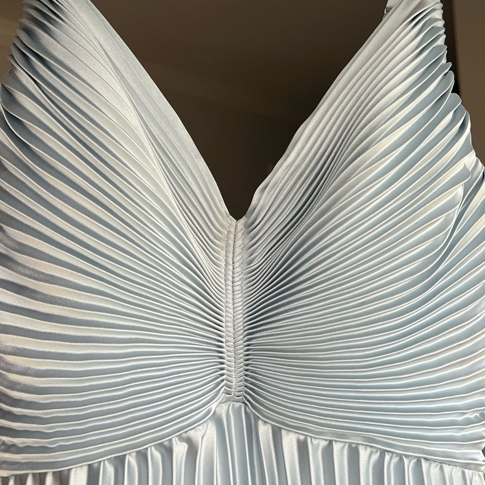 Revelry Sky Blue Vivian Satin Pleated Dress - Picture 12 of 12